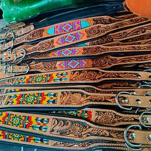 Collier de chien occidental en cuir de vache de haute qualité outillage à la main ceinture de chien sculpture collier de perles fabricant au prix de gros - Product Image 5