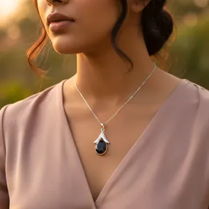 Colgante de Plata 925 con Ónix Negro para Mujer, Joyería Religiosa con Piedras Preciosas en Oro Rosa, Corte Esmeralda, Bañado en Rodio y Platino - Product Image 3