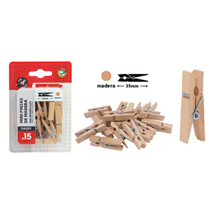 Mini pinzas para la ropa de madera de 35mm, 15 piezas decorativas de tela y clips para bolsas hechos de bambú y metal - Product Image 1