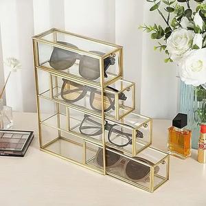 Organisateur de rangement multi-niveaux moderne en verre et métal pour la maison et le bureau, pour lunettes et petits accessoires - Product Image 6