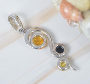 Colgante de múltiples piedras preciosas de forma redonda de ámbar Báltico Natural de sólida plata de ley 925 - Product Image 3