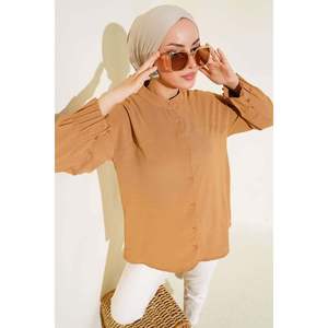 Tunique plissée à revers Camel - Product Image 2