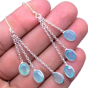 Sólido 925 sello niñas Natural fina plata pendientes joyería 925 plata esterlina Calcedonia Spinner piedra preciosa joyería hecha a mano - Product Image 2