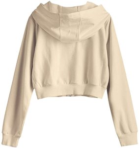 Sudadera informal recortada con capucha para mujer, jersey de manga larga para otoño e invierno con cremallera abierta, sudaderas cortas de lana bordadas - Product Image 4