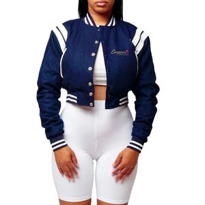 Nouvel arrivage de vestes en laine personnalisées, manches en cuir, veste Letterman Varsity Crop Top, vestes brodées pour femmes - Product Image 5