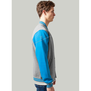 Veste universitaire Lettermen 100% coton de haute qualité pour hommes, manches bleues, polaire de couleur gris coquille, doublure intérieure - Product Image 2