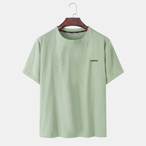 T-shirt pour hommes 100% coton avec logo OEM personnalisé col rond coupe légère et surdimensionnée avec motif imprimé solide en stock! - Product Image 1