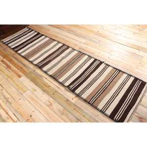 Vintage Runner Rug 2.8x11.6 ft, Turkish Kilim <b>Brown</b> Moroccan <b>Wool</b> Rug - Product Image 4