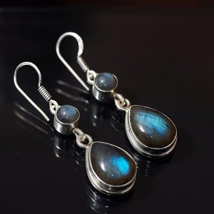 Boucles d'oreilles pendantes en labradorite, argent sterling 925, bijoux en pierres précieuses faits à la main pour femmes, boucles d'oreilles statement, fournisseur en gros - Product Image 4