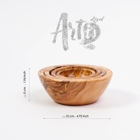 Ensemble de 4 bols gigognes écologiques en bois d'olivier faits à la main, marque ArtisRaw, fabriqués au TN, modèle BS008, emballage en carton
