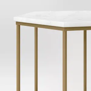 Mesa de exhibición de 2 niveles, pantalla lateral, mesa auxiliar para sala de estar para sofás, muebles modernos para el hogar, mesa de Metal y mármol - Product Image 4