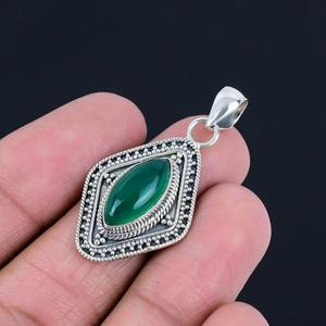 Onyx vert pierre précieuse Solitaire pendentif bijoux femme 925 argent Sterling plaqué rhodium Style Boho à la mode cadeau fait main - Product Image 2