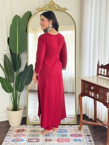 Ensemble Salwar Kameez Indien Pakistanais en Rayon Lourd, Design Tendance, Exclusif, Brodé Marron, pour Mariage et Fêtes - Product Image 5