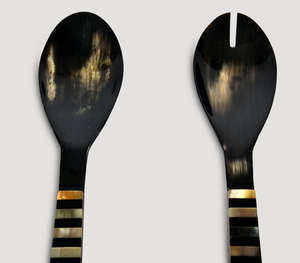 Juego de Servidores de Ensalada de Cuerno Natural Exclusivo, Diseño de Mango Curvo, Utensilios de Servir de Lujo, Artículos de Cocina de Diseño Único - Product Image 6