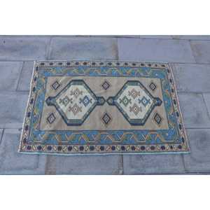 Alfombra Turca Vintage de 2.5x3.6 pies, Alfombra Pequeña de Lana Azul Ombré - Product Image 4