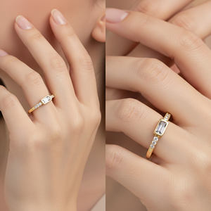 Zirconia cúbica Baguette forma plata esterlina boda compromiso joyería fina anillos chapados en oro - Product Image 5