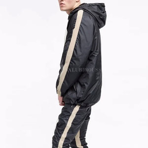 Stylish Winter Solid Plus Size Men's Windbreaker Tracksuit Fleece Lining Customized <b>Packing</b> Two-Piece Design Elastic Closure - Product Image 2
