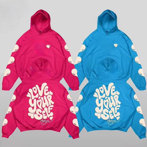 Sweat à capuche vintage en coton épais avec poche doublé polaire Sweat-shirt vierge surdimensionné à impression bouffante 3D pour unisexe - Product Image 4