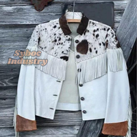 Veste à franges en cuir de Cowboy pour hommes cheveux en peau de vache élégants sur cuir véritable grande taille veste d'équitation en cuir pour garçons