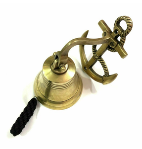 Campana de ancla de latón antiguo de moda con cordón de cuerda náutica para decoración de pared marítima, campana náutica personalizada para pared. - Product Image 2