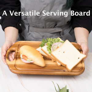 Planche à découper en bois de teck avec poignée, planche à servir pour légumes, viande et fromage, planche à découper en bois de bambou pour la cuisine - Product Image 2