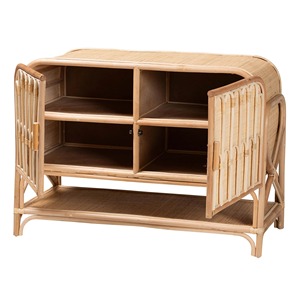 Mueble de Almacenamiento Tradicional para Sala de Estar de Ratán Natural con 2 Puertas y 5 Estantes, Ecológico, No Requiere Ensamblaje - Product Image 3
