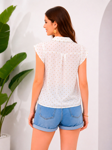 Camicetta Bianca a Pois con Laccio in Vita, Senza Maniche, in Poliestere/Cotone Stampato, per Ragazze, Top Estivo Casual - Product Image 3