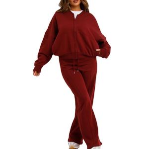 ชุดวอร์มสีพื้นสำหรับผู้หญิง คอลเลคชั่นชุดออกกำลังกาย 2 ชิ้นสุดฮิต ระบายอากาศได้ดี รับบริการ OEM - Product Image 1