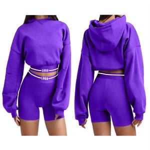 Premium Quality Women's Sets Crop Top Hoodie And Short Leggings Ladies Sweat Suit Two Piece Tracksuit For Women - Product Image 4