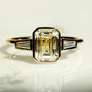 Bezel <b>Set</b> 2.01 Ct Emerald Cut Moissanite Engagement <b>Ring</b> for Women Three Stone Emerald Cut <b>Ring</b> in 925 <b>Sterling</b> <b>Silver</b> - Product Image 1