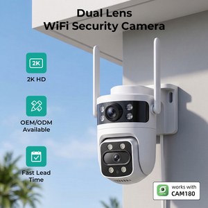 กล้องวงจรปิด WiFi แบบ 2K สองเลนส์ สำหรับภายนอกอาคาร กล้อง IP ไร้สาย 3MP พร้อมมุมมอง 360 องศา °   กล้อง PTZ, ระบบตรวจจับมนุษย์ด้วย AI, ระบบมองเห็นกลางคืนแบบสี - Product Image 1