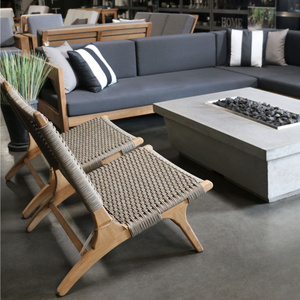 Chaise longue sans accoudoirs en bois de teck, chaise de détente en corde Beige-Dinda - Product Image 6