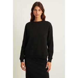Sweat-shirt noir à manches longues et col rond surdimensionné doublé en polaire pour femme <span class=keywords><strong>VILI</strong></span> avec broderie de sequins 3D - Product Image 1