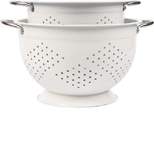 Offre Spéciale passoire de cuisine en métal enduit de poudre, ensemble de 2 passoire de cuisine blanche avec poignée pour laver le riz, les Fruits et le riz - Product Image 1