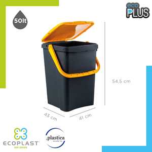 Ecoplast Pattumiera, seau de rangement en plastique pour le recyclage, couvercle rabattable, flexible, déformable, résistant à toutes les températures, intérieur/extérieur - Product Image 5