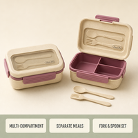 Boîte à lunch en paille de blé avec couvercle transparent, clips latéraux, compartiments séparés, récipient bento réutilisable pour le bureau, l'école, les pique-niques