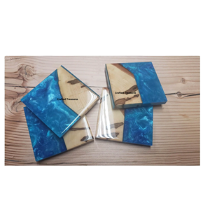 Dessous de verre en bois de style classique fait à la main de meilleure qualité Dessous de verre en bois d'acacia et résine époxy Inde Style classique - Product Image 2