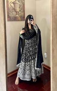 Elegante última moda pakistaní vestido Anarkali Salwar Kameez Dupatta conjunto pesado Faux Georgette hilo largo fiestas de lujo - Product Image 2