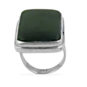 "Geometric <b>Emerald</b> Cut Rhodium Plated <b>Silver</b> Cluster <b>Ring</b> for Women" - Product Image 2