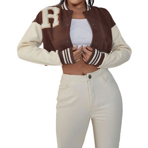 Haut court en coton tricoté respirant pour femmes avec col montant veste Lettermen à séchage rapide pour l'hiver quantité minimale de commande bas - Product Image 1