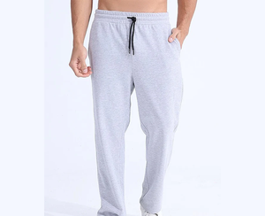 Men's Gray Cotton Sweatpants Elastic Waist Drawstring Casual Pants With Side Pockets Breathable Midweight Knitted Autumn Wear - Product Image 1