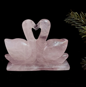Pareja de figurillas de piedra para parejas, pareja de figurillas de cisne de cuarzo rosa, hermosa, relación de amor, autoseguridad, hechas a mano - Product Image 2