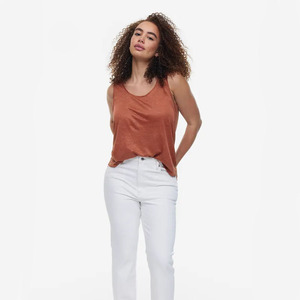 Top sans manches d'été avec col rond pour femmes, coupe ample, en jersey de coton 100%, couleur marron, à vendre à bas prix - Product Image 2