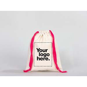 Custom Organic Pink <b>Drawstring</b> Cotton <b>Pouch</b> 6x8 Inches Recyclable GOTS Screen for Bracelets Watches Crafts Packaging Embroidered - Product Image 1