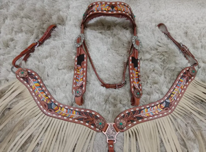 Luxury Premium Western Horse Tack Set Durable Leather Headstall Breast Collar para montar Full Draft Horse Logotipo personalizado - Product Image 2