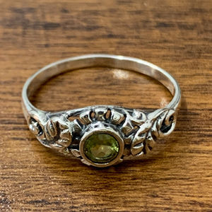 2.5 Grams <b>Peridot</b> Gemstone <b>Ring</b> Rhodium Plated Statement Jewelry with Cut Bezel Setting for Everyday Wear or Weddings - Product Image 1