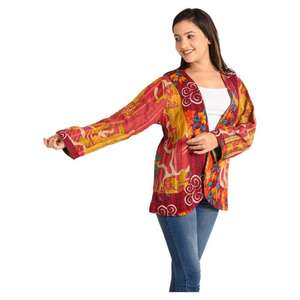 Boho Kantha Jacket for <b>Women</b> Handcrafted Vintage Cotton, Reversible, <b>Lightweight</b>, Perfect for Ethical Fashionable Jacket - Product Image 3