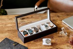 Caja organizadora de relojes de madera maciza de esparto con tapa de cristal, caja de relojes de madera de lujo. - Product Image 6