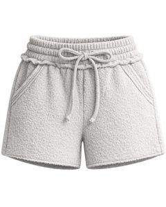 Pantalones Cortos de Sherpa Gris Claro para Mujer, Cómodos, Suaves, de Felpa, para Estar en Casa, Cintura Elástica con Cordón, Casuales, de Invierno - Product Image 1
