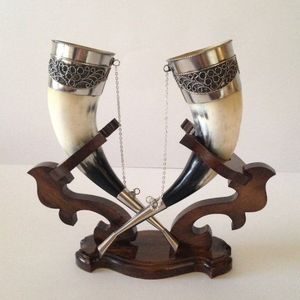 Most Selling Natural Viking <b>Drinking</b> White Handmade Viking Horn Mug Beer Viking With <b>Stand</b> Mirror Polished Best Quality - Product Image 1